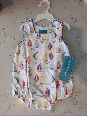 Claire & Charlie White Sailboat Print Baby One-Piece